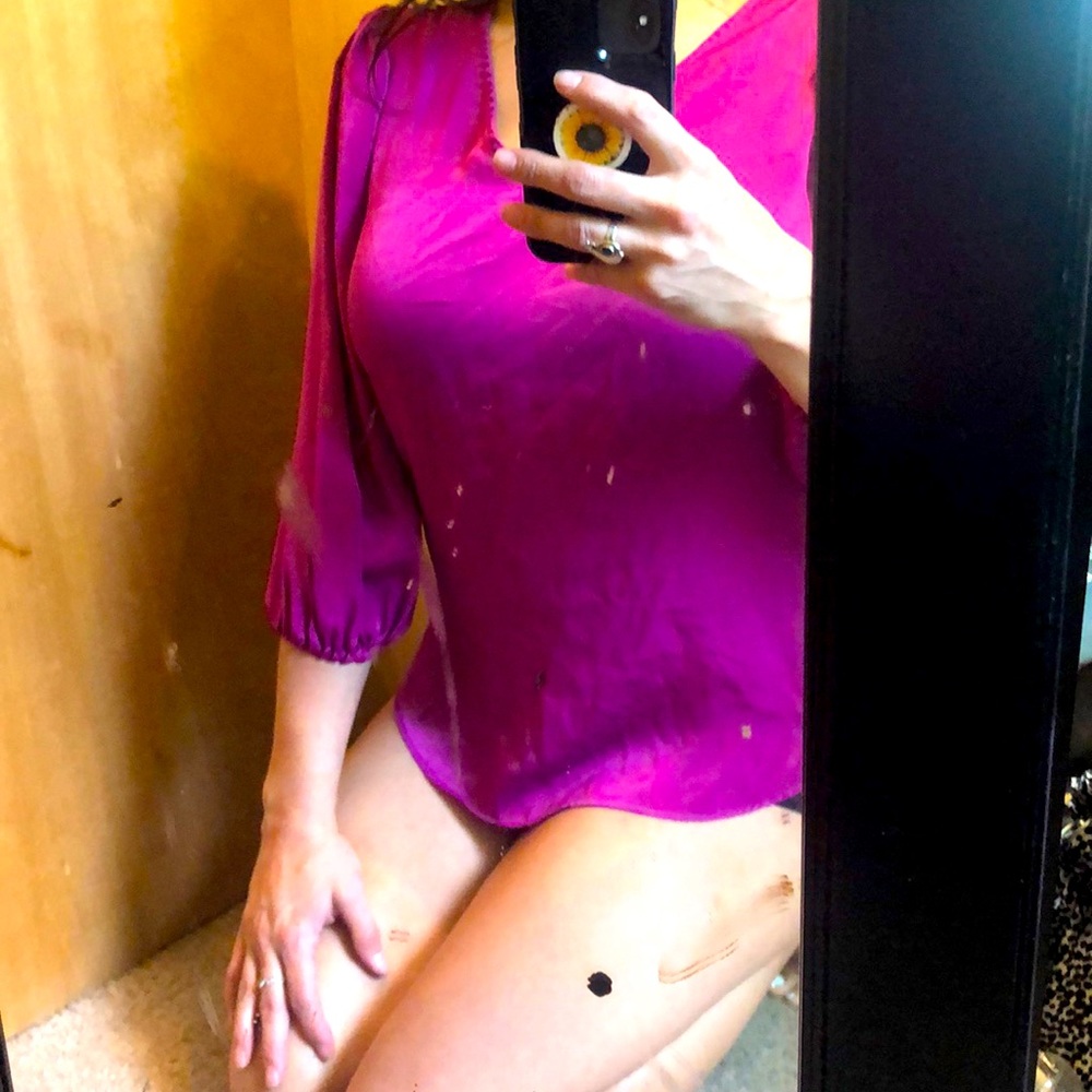 Hot fuchsia -Quarter moon sleeve silk dress shirt